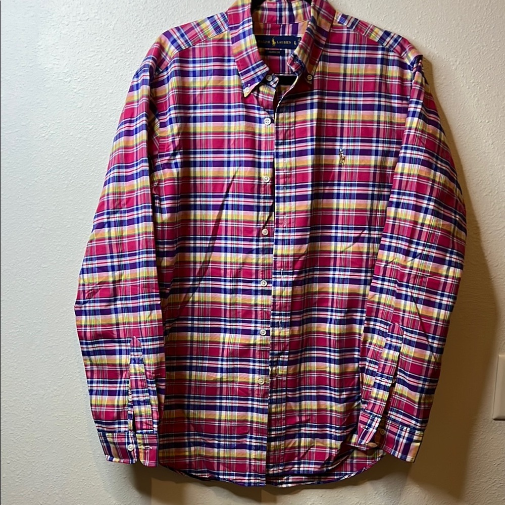 Men’s Ralph Lauren classic fit size large button up pink purple yellow
